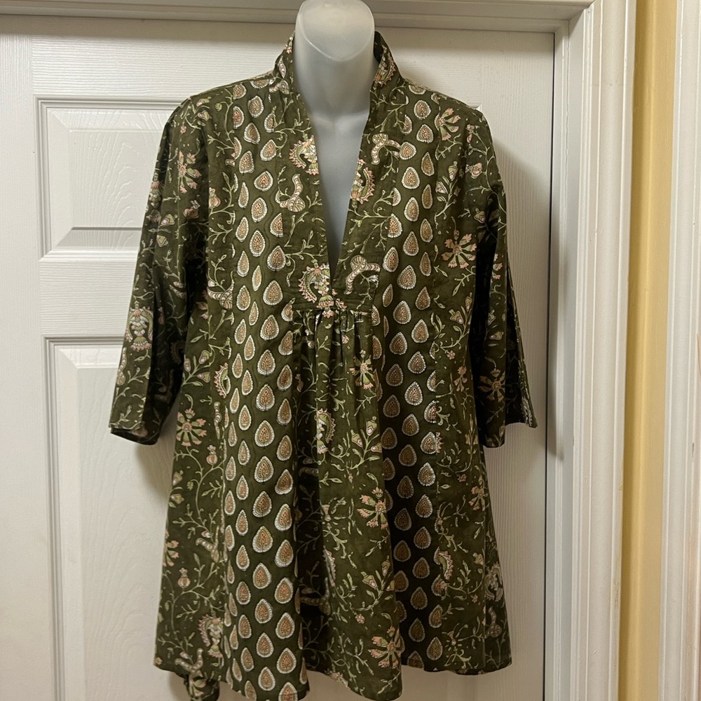 Cost Plus World Market Olive Floral Tunic